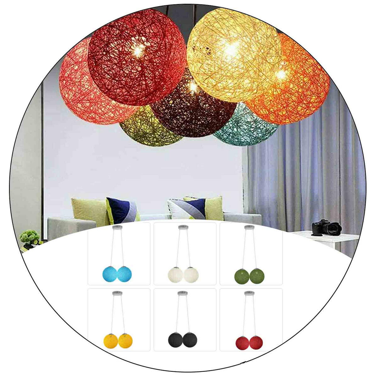 Modern Industrial Rattan Wicker Woven Ball Globe Pendant Light for Bedroom, Kitchen, Study Room