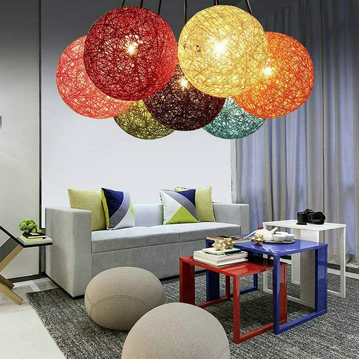 Modern Industrial Rattan Wicker Woven Ball Globe Pendant Light for Bedroom, Kitchen, Study Room