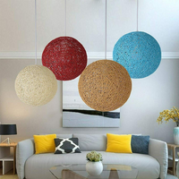 Modern Industrial Rattan Wicker Woven Ball Globe Pendant Light for Bedroom, Kitchen, Study Room