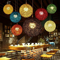 Modern Industrial Rattan Wicker Woven Ball Globe Pendant Light for Bedroom, Kitchen, Study Room