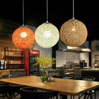 Modern Industrial Rattan Wicker Woven Ball Globe Pendant Light for Bedroom, Kitchen, Study Room