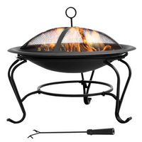 Outsunny Metal Firepit Bowl Outdoor Round Fire Pit w/ Lid, Log Grate, Poker – Black