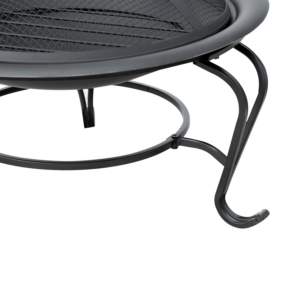 Outsunny Metal Firepit Bowl Outdoor Round Fire Pit w/ Lid, Log Grate, Poker – Black