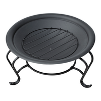 Outsunny Metal Firepit Bowl Outdoor Round Fire Pit w/ Lid, Log Grate, Poker – Black