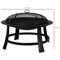 Outsunny Metal Large Firepit Bowl Outdoor Round Fire Pit - Versatile Fire Pit and BBQ Grill