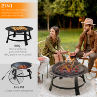 Outsunny Metal Large Firepit Bowl Outdoor Round Fire Pit - Versatile Fire Pit and BBQ Grill