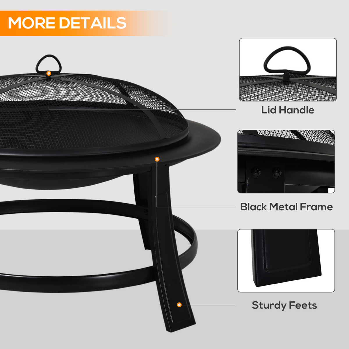 Outsunny Metal Large Firepit Bowl Outdoor Round Fire Pit - Versatile Fire Pit and BBQ Grill