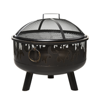 Outsunny Metal Firepit Bowl Outdoor 2-In-1 Round Fire Pit w/ Lid, Grill, Poker, Handles - 61.5 x 61.5 x 52cm, Black