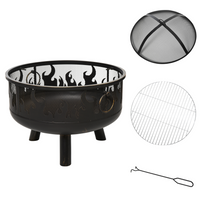 Outsunny Metal Firepit Bowl Outdoor 2-In-1 Round Fire Pit w/ Lid, Grill, Poker, Handles - 61.5 x 61.5 x 52cm, Black