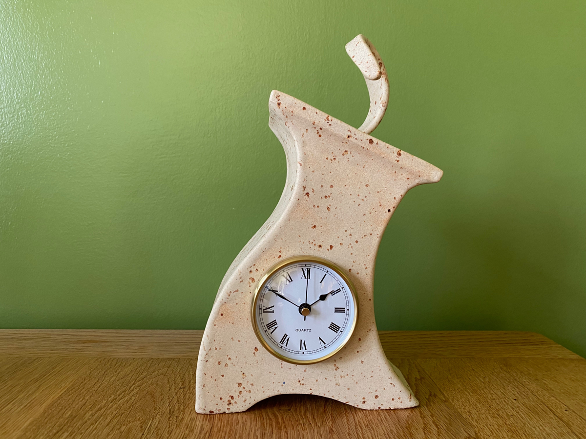 Ceramic Mantel Clock with Enclosed Face - Oatmeal Speckle | Handmade Design