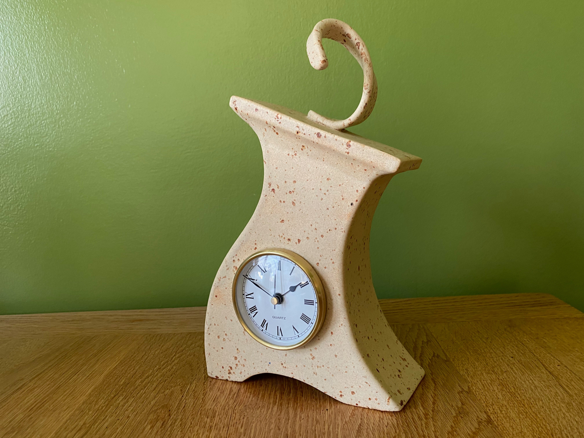 Ceramic Mantel Clock with Enclosed Face - Oatmeal Speckle | Handmade Design