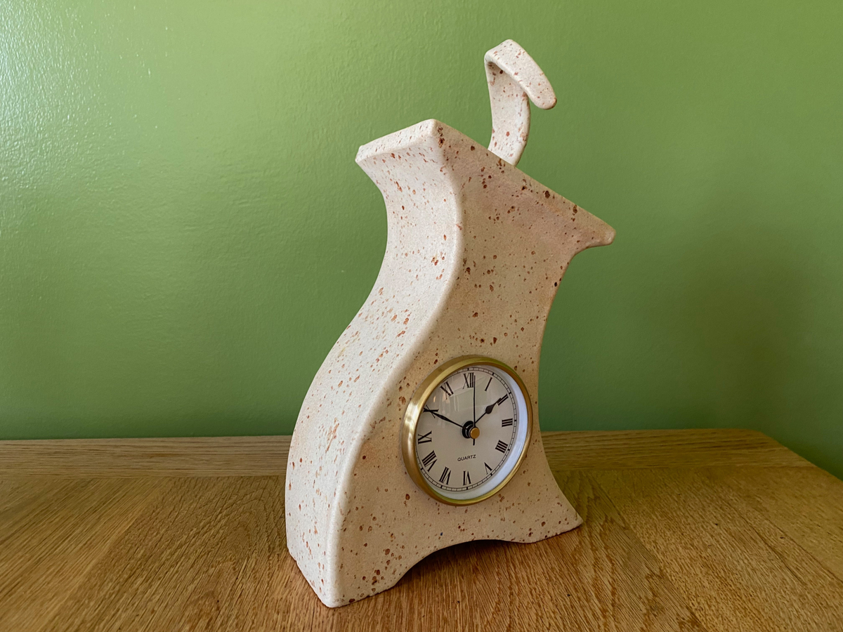 Ceramic Mantel Clock with Enclosed Face - Oatmeal Speckle | Handmade Design