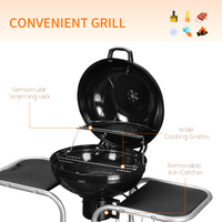 Outsunny Portable Charcoal Kettle Grill - Outdoor Barbecue Trolley BBQ Heat Smoker Grilling