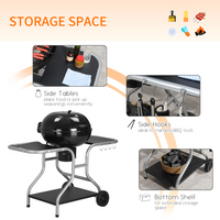 Outsunny Portable Charcoal Kettle Grill - Outdoor Barbecue Trolley BBQ Heat Smoker Grilling