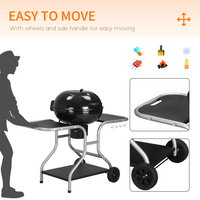 Outsunny Portable Charcoal Kettle Grill - Outdoor Barbecue Trolley BBQ Heat Smoker Grilling