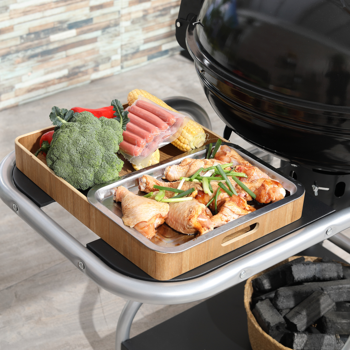 Outsunny Portable Charcoal Kettle Grill - Outdoor Barbecue Trolley BBQ Heat Smoker Grilling