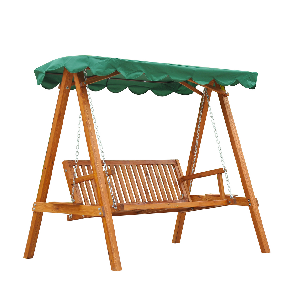 Outsunny 3 Seater Wooden Garden Swing Seat Swing Chair Outdoor Hammock Bench Furniture, Green