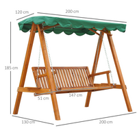 Outsunny 3 Seater Wooden Garden Swing Seat Swing Chair Outdoor Hammock Bench Furniture, Green