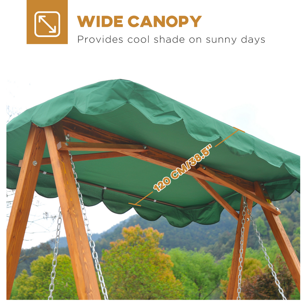 Outsunny 3 Seater Wooden Garden Swing Seat Swing Chair Outdoor Hammock Bench Furniture, Green