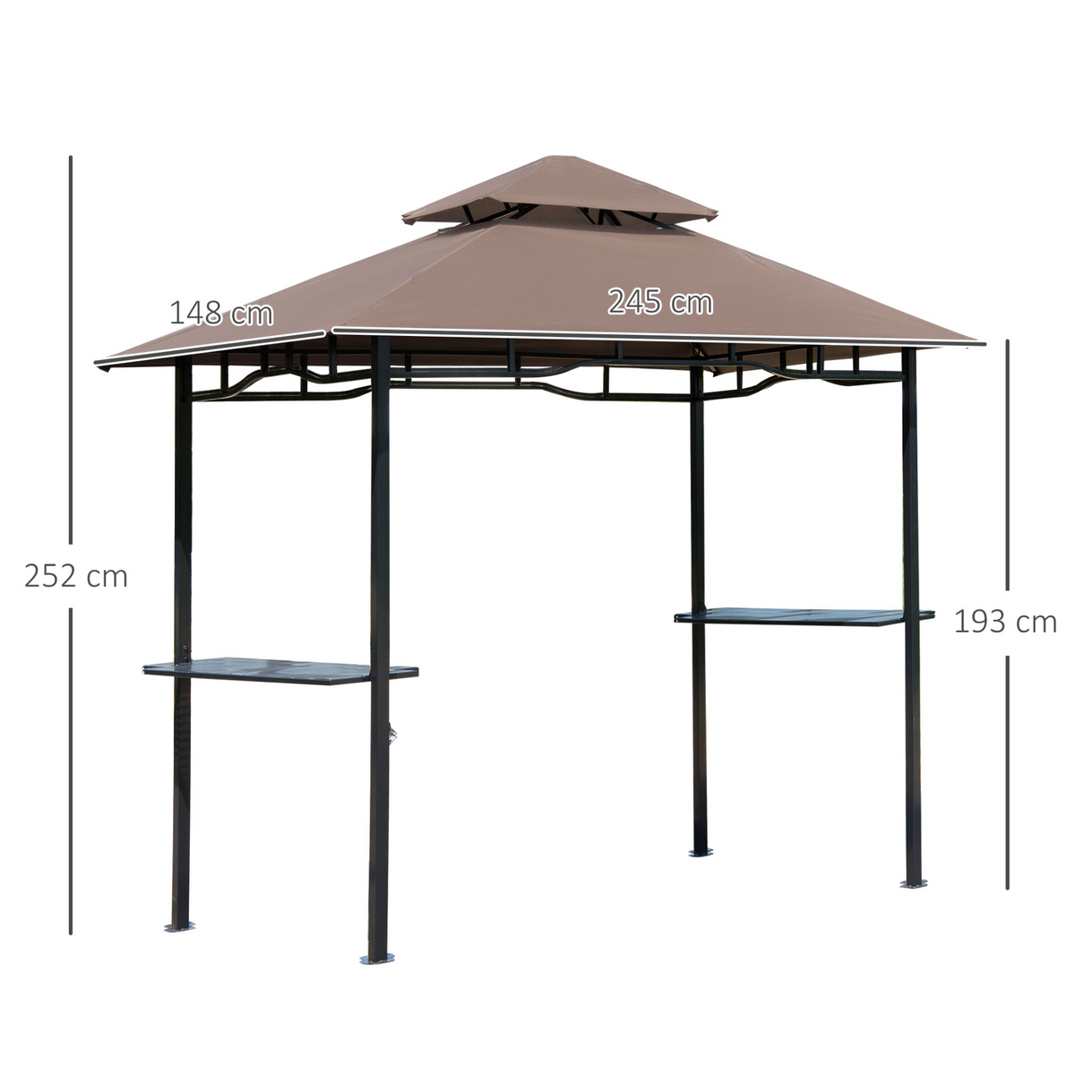 Outsunny 2.5M (8ft) New Double-Tier BBQ Gazebo Grill Canopy Barbecue Tent Shelter Patio Deck Cover - Coffee