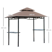 Outsunny 2.5M (8ft) New Double-Tier BBQ Gazebo Grill Canopy Barbecue Tent Shelter Patio Deck Cover - Coffee