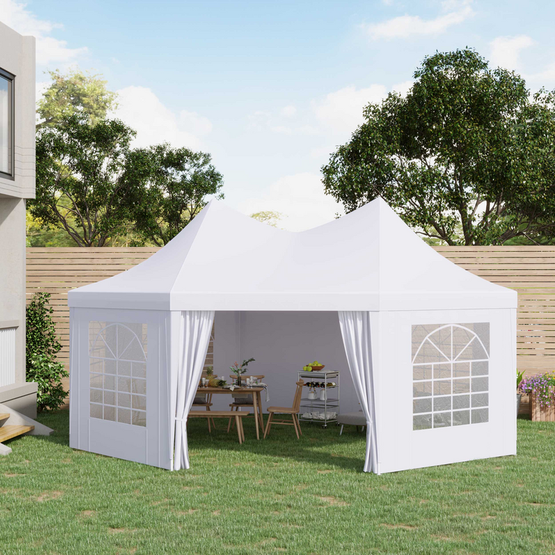 Outsunny 6.8x5M Large Octagonal Party Tent Gazebo - Heavy Duty Wedding Marquee Tent Garden Pagoda Tent