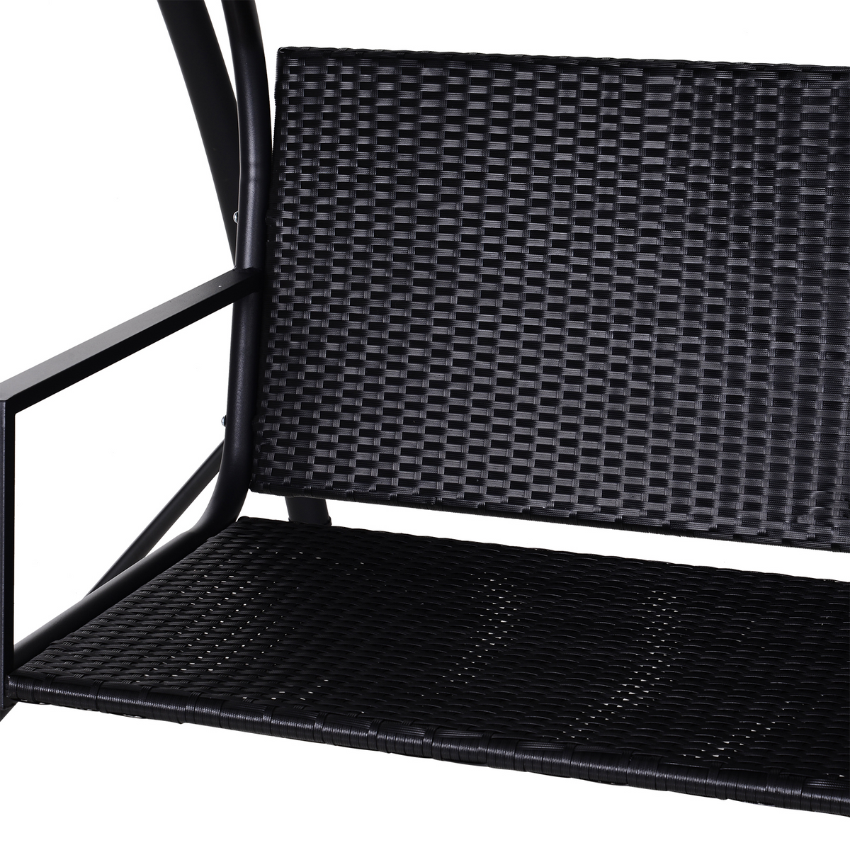 Outsunny 2-3 Seater Outdoor Garden Rattan Swing Chair with Adjustable Canopy and Removable Cushion, Black