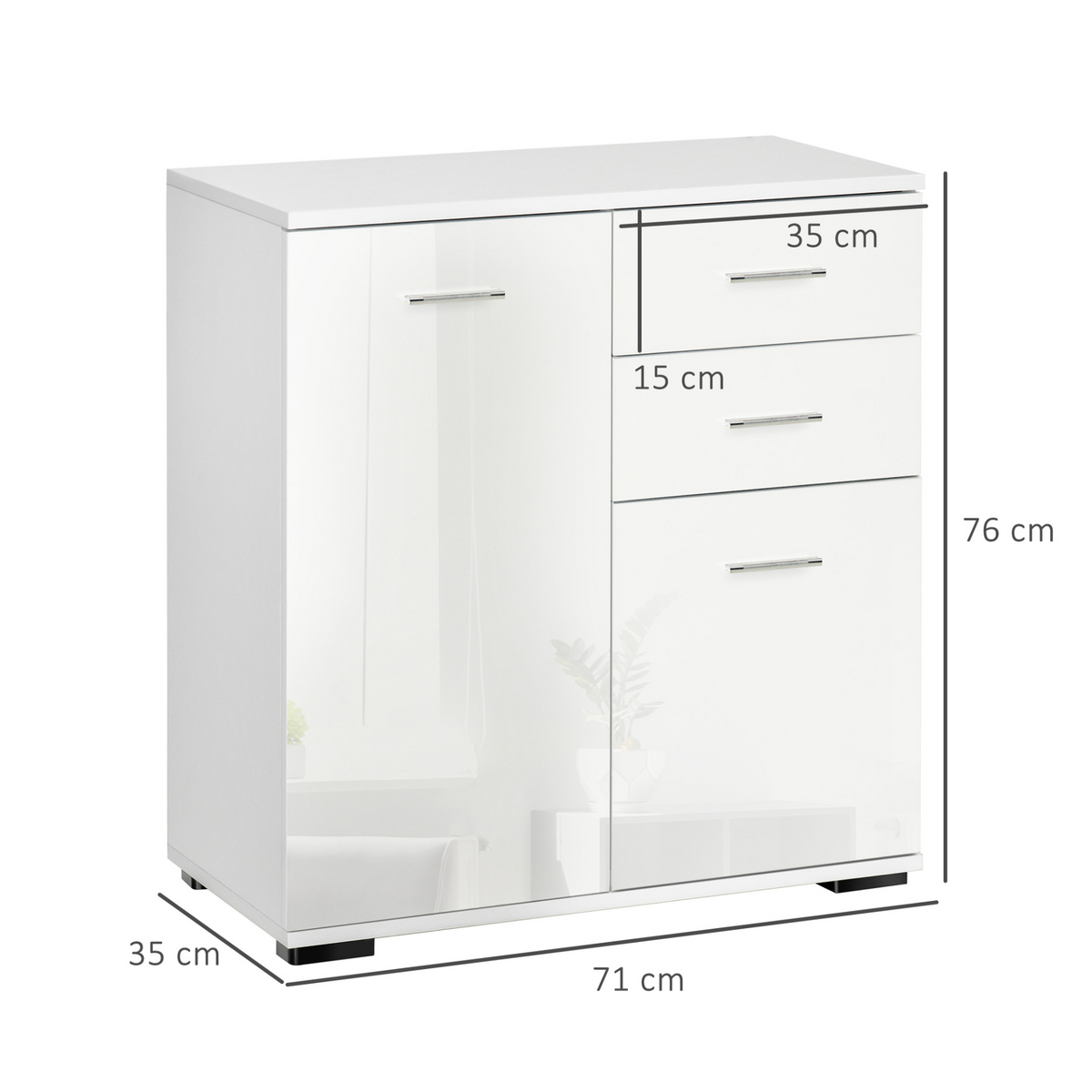 HOMCOM Modern High Gloss Sideboard Storage Cabinet Table Chest of Drawers for Bedroom Living Room Storage Furniture, White