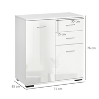 HOMCOM Modern High Gloss Sideboard Storage Cabinet Table Chest of Drawers for Bedroom Living Room Storage Furniture, White