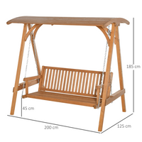 Outsunny 3 Seater Garden Swing Seat Wooden Swing Chair Hammock Bench Lounger with Canopy, Natural - Durable, Stylish, and Relaxing