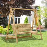 Outsunny 2 Seater Garden Swing Seat Larch Wood Swing Chair Hammock Bench Lounger - Nature