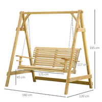 Outsunny 2 Seater Garden Swing Seat Larch Wood Swing Chair Hammock Bench Lounger - Nature