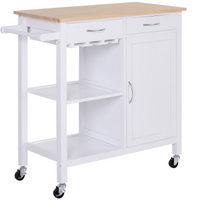 HOMCOM Kitchen Storage Trolley Cart Cupboard Rolling Wheels Shelves Cabinet Island with Drawers - White