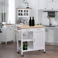 HOMCOM Kitchen Storage Trolley Cart Cupboard Rolling Wheels Shelves Cabinet Island with Drawers - White