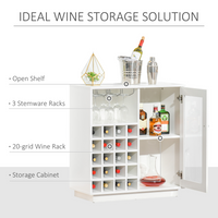 HOMCOM Modern Sideboard Wine Cabinet Cupboard with Glass Door, Glass Holder & 20-Bottle Wine Rack