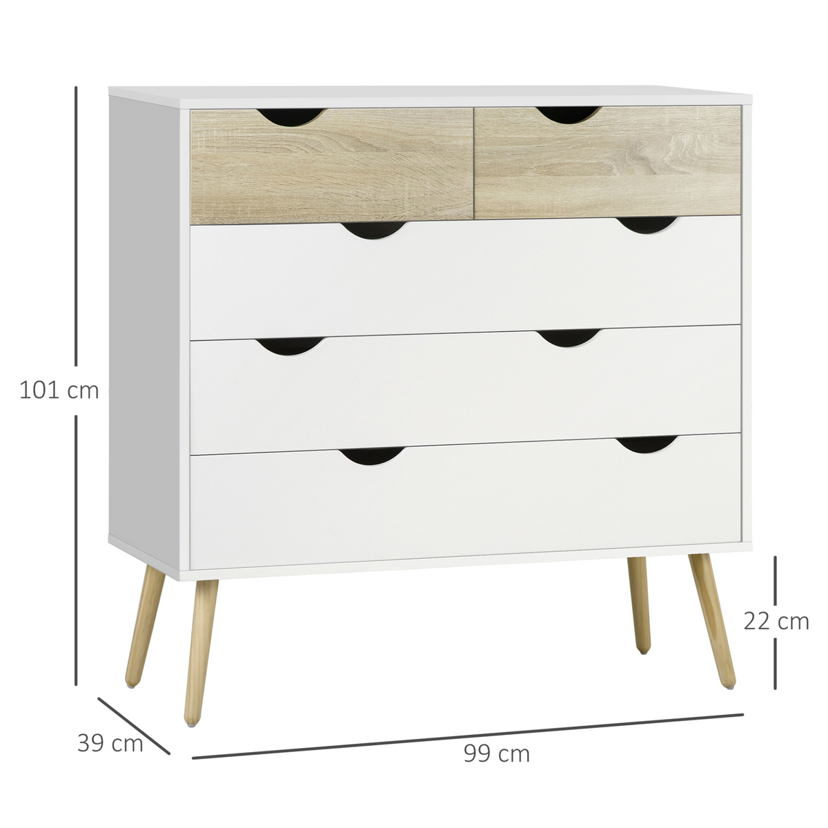 HOMCOM Chest of Drawers, 5 Drawer Dresser, Storage Organizer Side Cabinet for Bedroom, Living Room