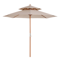 Outsunny 2.7m Patio Parasol Double Tier Garden Umbrella Sunshade Bamboo Parasol, Beige