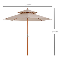 Outsunny 2.7m Patio Parasol Double Tier Garden Umbrella Sunshade Bamboo Parasol, Beige