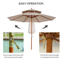 Outsunny 2.7m Patio Parasol Double Tier Garden Umbrella Sunshade Bamboo Parasol, Beige