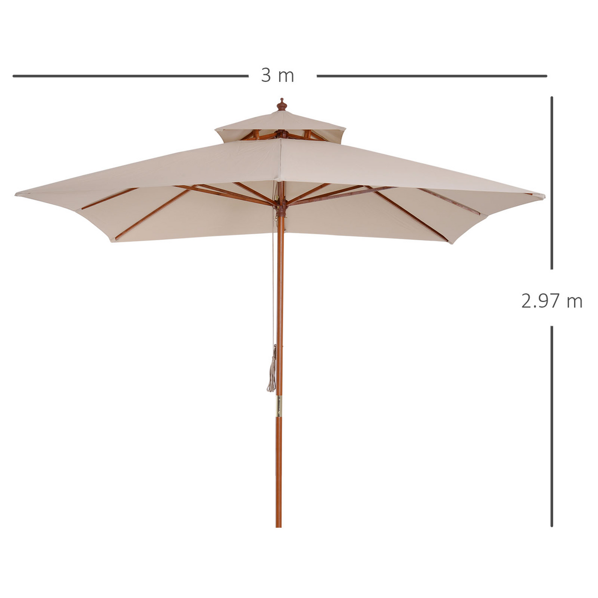 Outsunny 3x3m Patio Umbrella with Double Tier Canopy - Beige