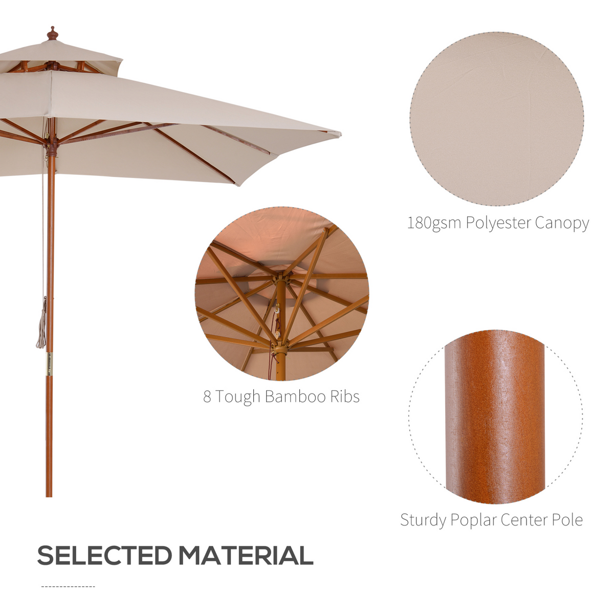 Outsunny 3x3m Patio Umbrella with Double Tier Canopy - Beige