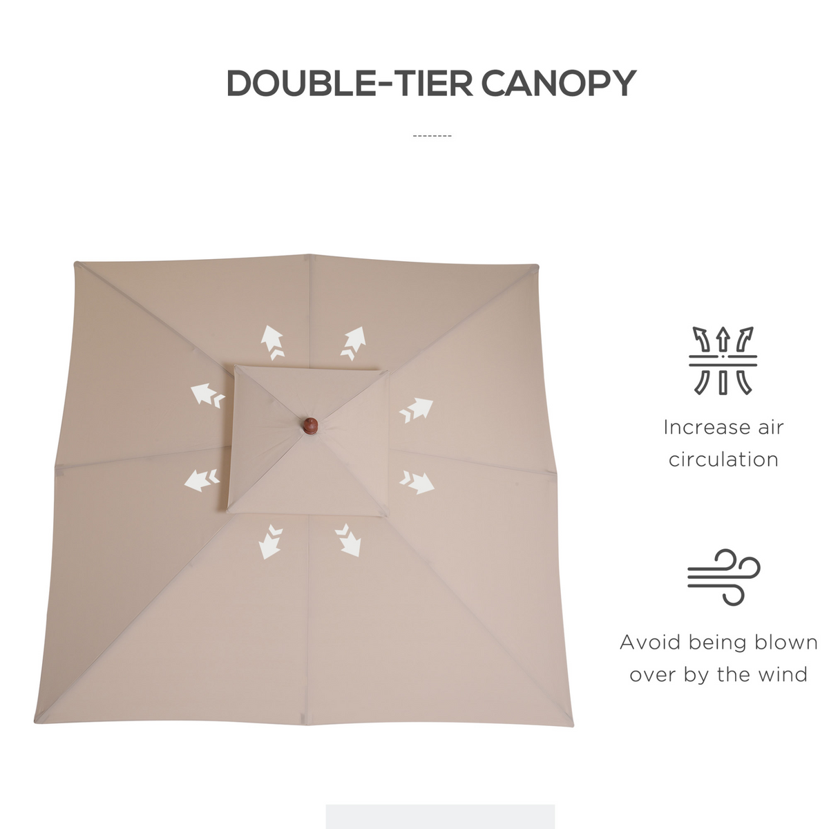 Outsunny 3x3m Patio Umbrella with Double Tier Canopy - Beige