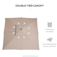 Outsunny 3x3m Patio Umbrella with Double Tier Canopy - Beige