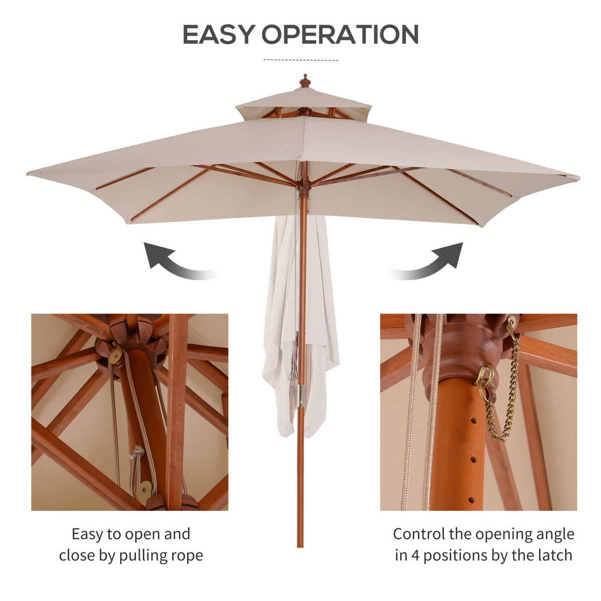 Outsunny 3x3m Patio Umbrella with Double Tier Canopy - Beige