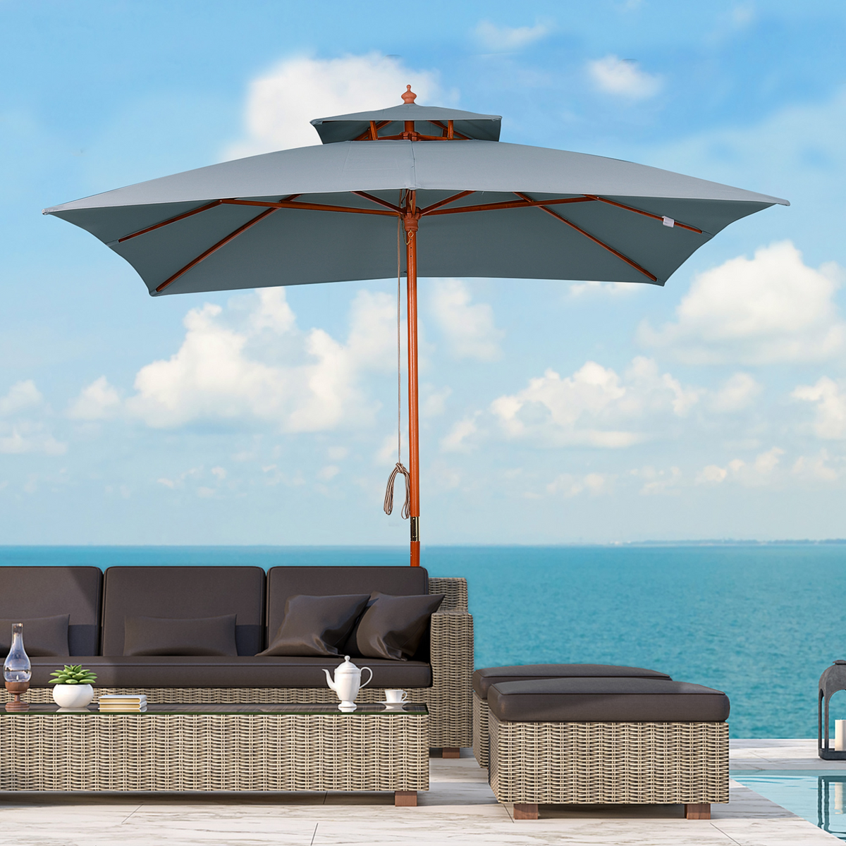 Outsunny 3 x 3 Meter Patio Parasol Garden Umbrellas Grey