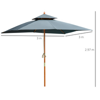 Outsunny 3 x 3 Meter Patio Parasol Garden Umbrellas Grey