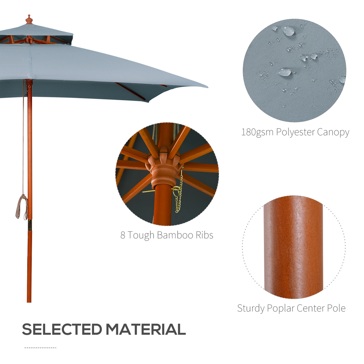 Outsunny 3 x 3 Meter Patio Parasol Garden Umbrellas Grey