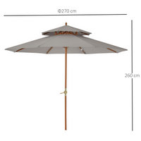 Outsunny 2.7m Patio Parasol Double Tier Garden Umbrella Grey