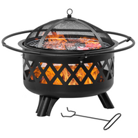 Outsunny 2-in-1 Outdoor Fire Pit with BBQ Grill | Patio Heater Log Wood Charcoal Burner | Firepit Bowl with Spark Screen Cover & Poker for Backyard Bonfire