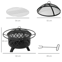 Outsunny 2-in-1 Outdoor Fire Pit with BBQ Grill | Patio Heater Log Wood Charcoal Burner | Firepit Bowl with Spark Screen Cover & Poker for Backyard Bonfire